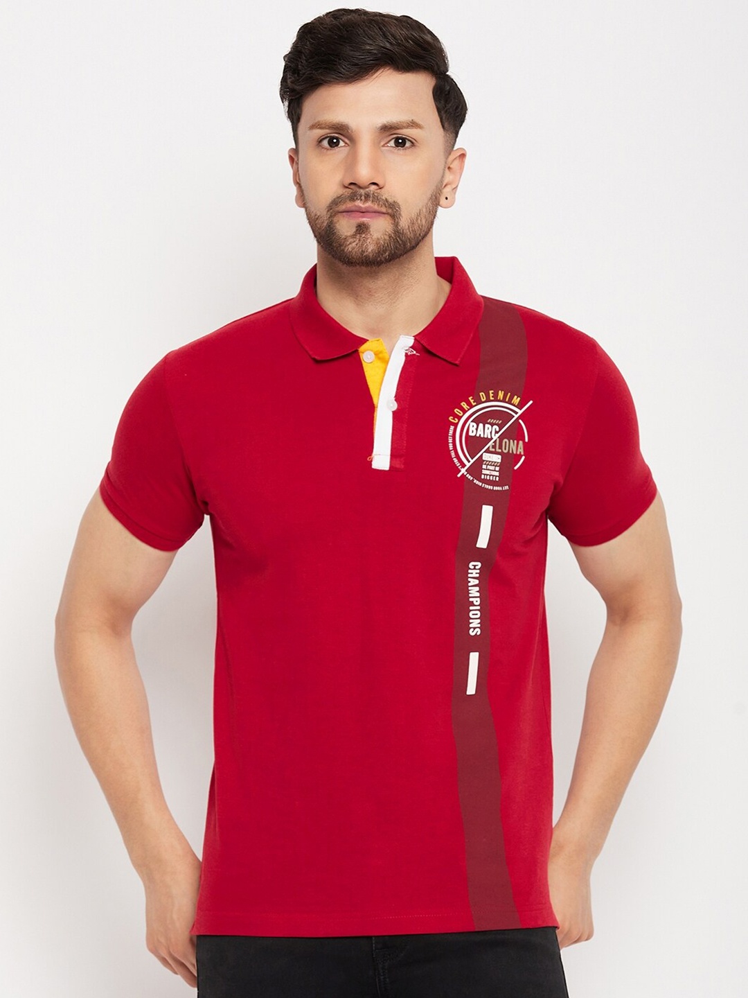 

Duke Typography Printed Polo Collar Slim Fit Cotton T-shirt, Red