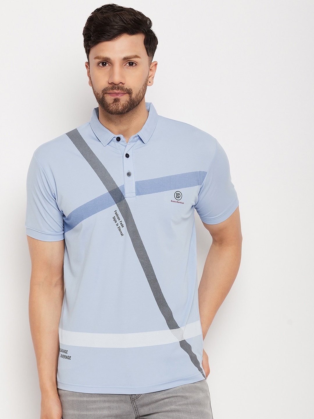 

Duke Striped Polo Collar Cotton Slim Fit T-shirt, Blue