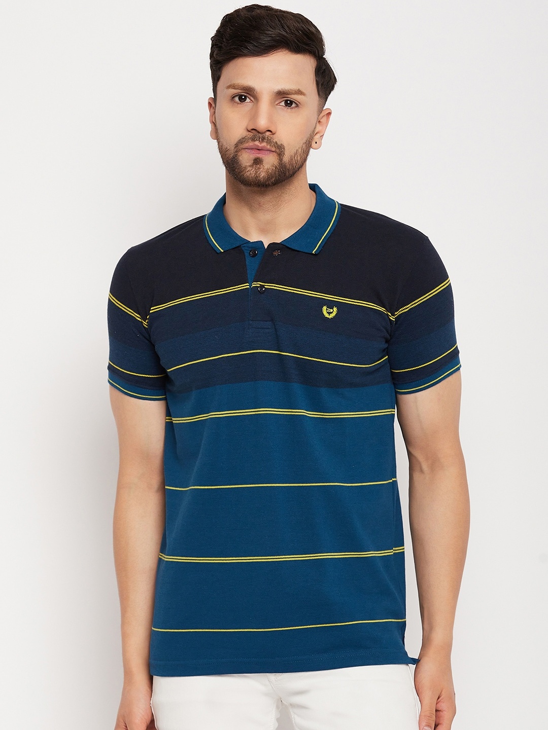 

Duke Striped Polo Collar Cotton Slim Fit T-shirt, Blue