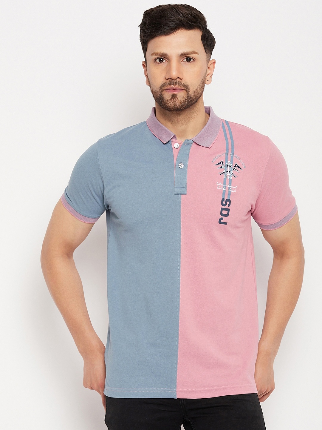 

Duke Colourblocked Polo Collar Cotton Slim Fit T-shirt, Grey