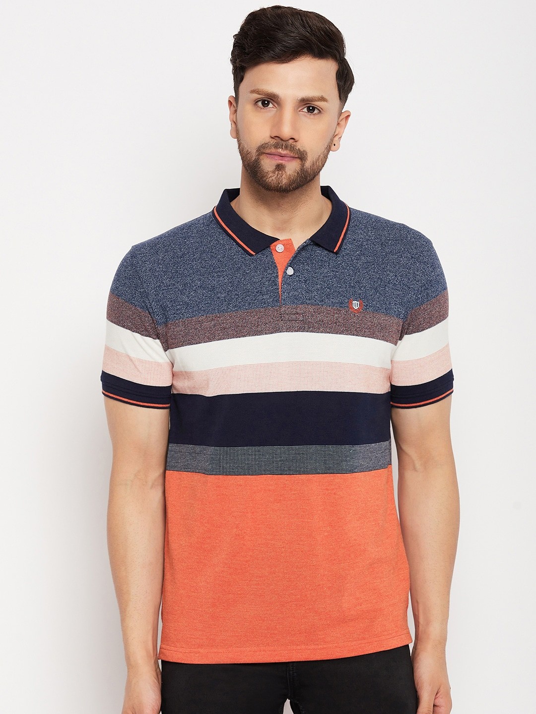 

Duke Striped Polo Collar Cotton Slim Fit T-shirt, Orange
