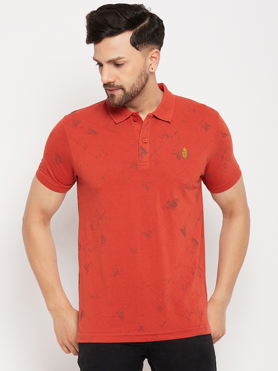 

Duke Geometric Printed Polo Collar Cotton Slim Fit T-shirt, Red