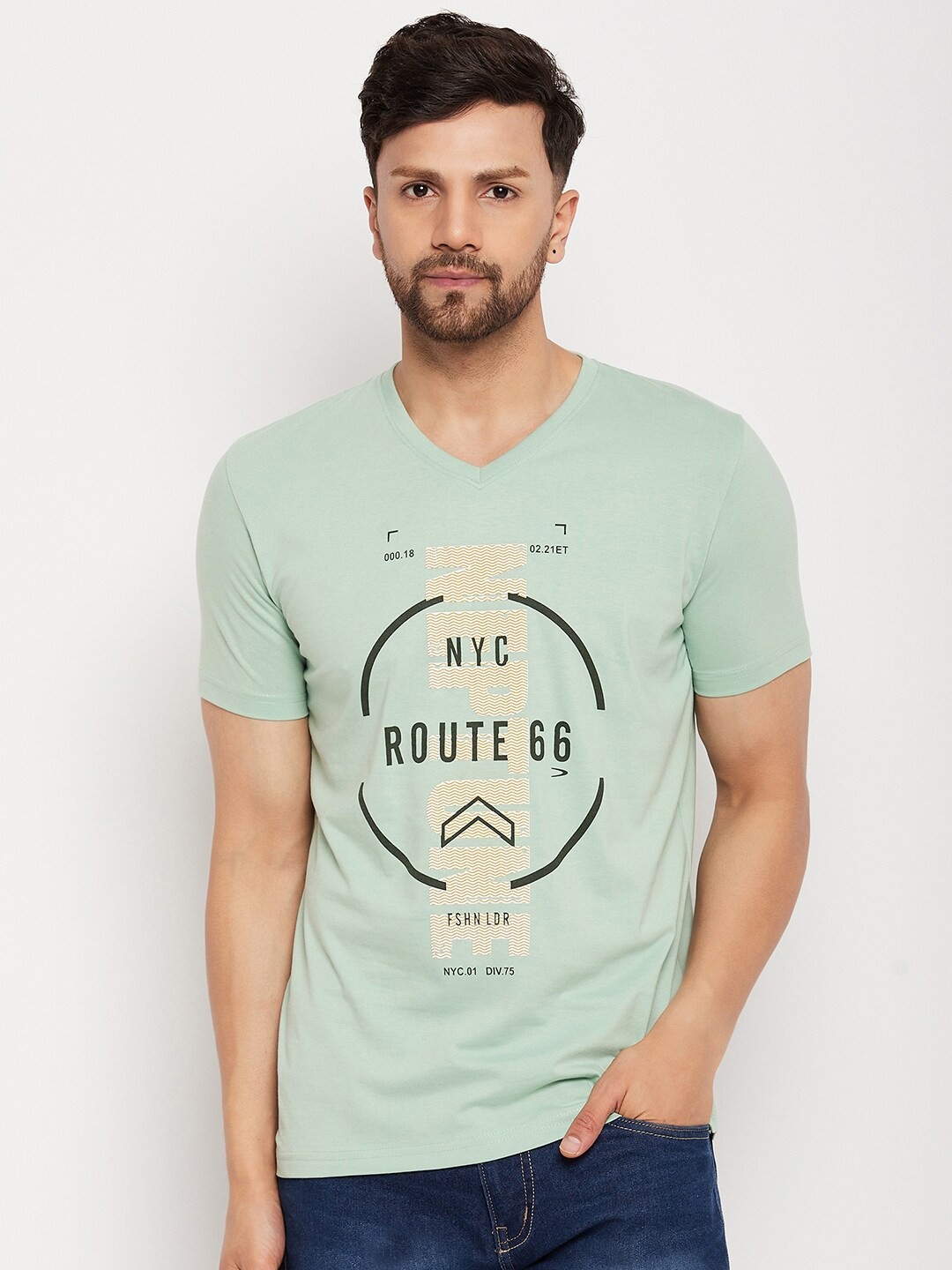 

Duke Typography Printed V-Neck Cotton Slim Fit T-shirt, Green