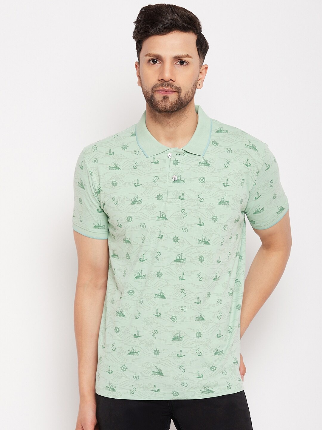 

Duke Conversational Printed Polo Collar Cotton Slim Fit T-shirt, Green