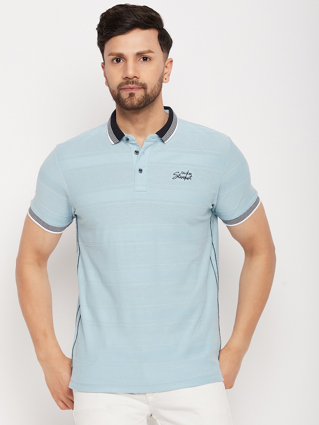 

Duke Striped Polo Collar Cotton Slim Fit T-shirt, Blue