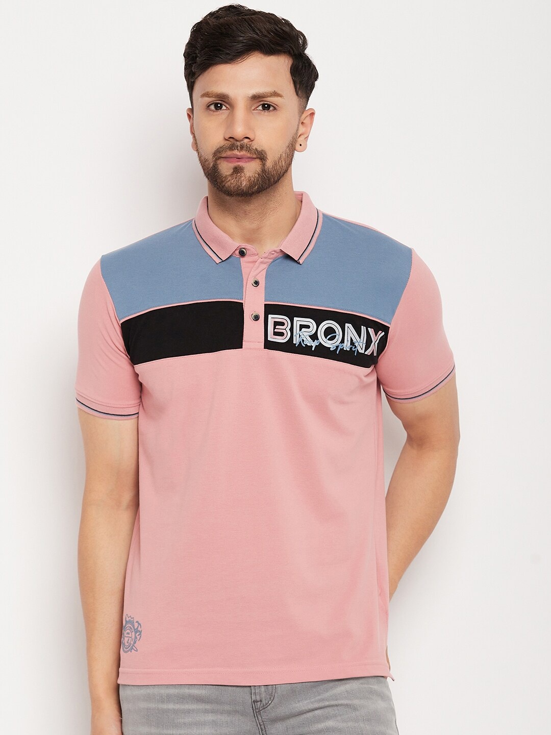 

Duke Colourblocked Polo Collar Cotton Slim Fit T-shirt, Pink