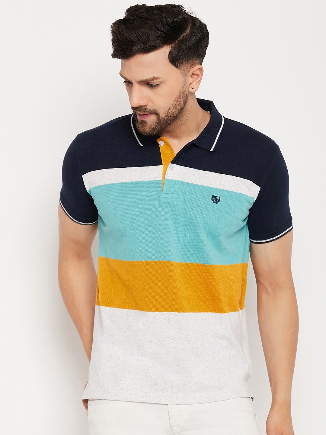 

Duke Colourblocked Polo Collar Cotton Slim Fit T-shirt, White