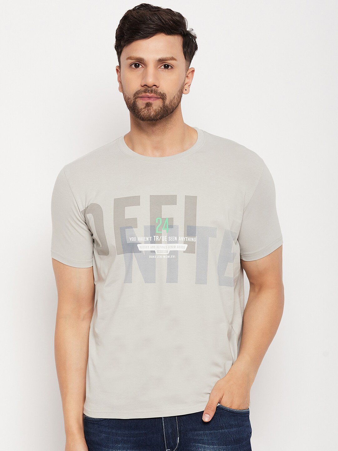 

Duke Typography Printed Cotton Slim Fit T-shirt, Grey
