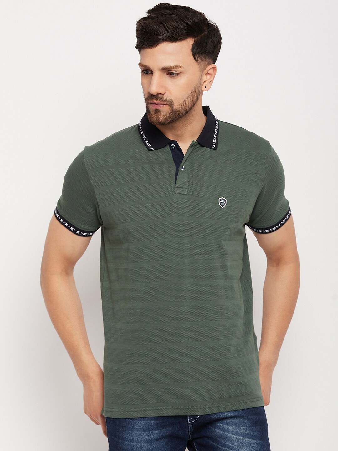 

Duke Striped Polo Collar Cotton Slim Fit T-shirt, Green