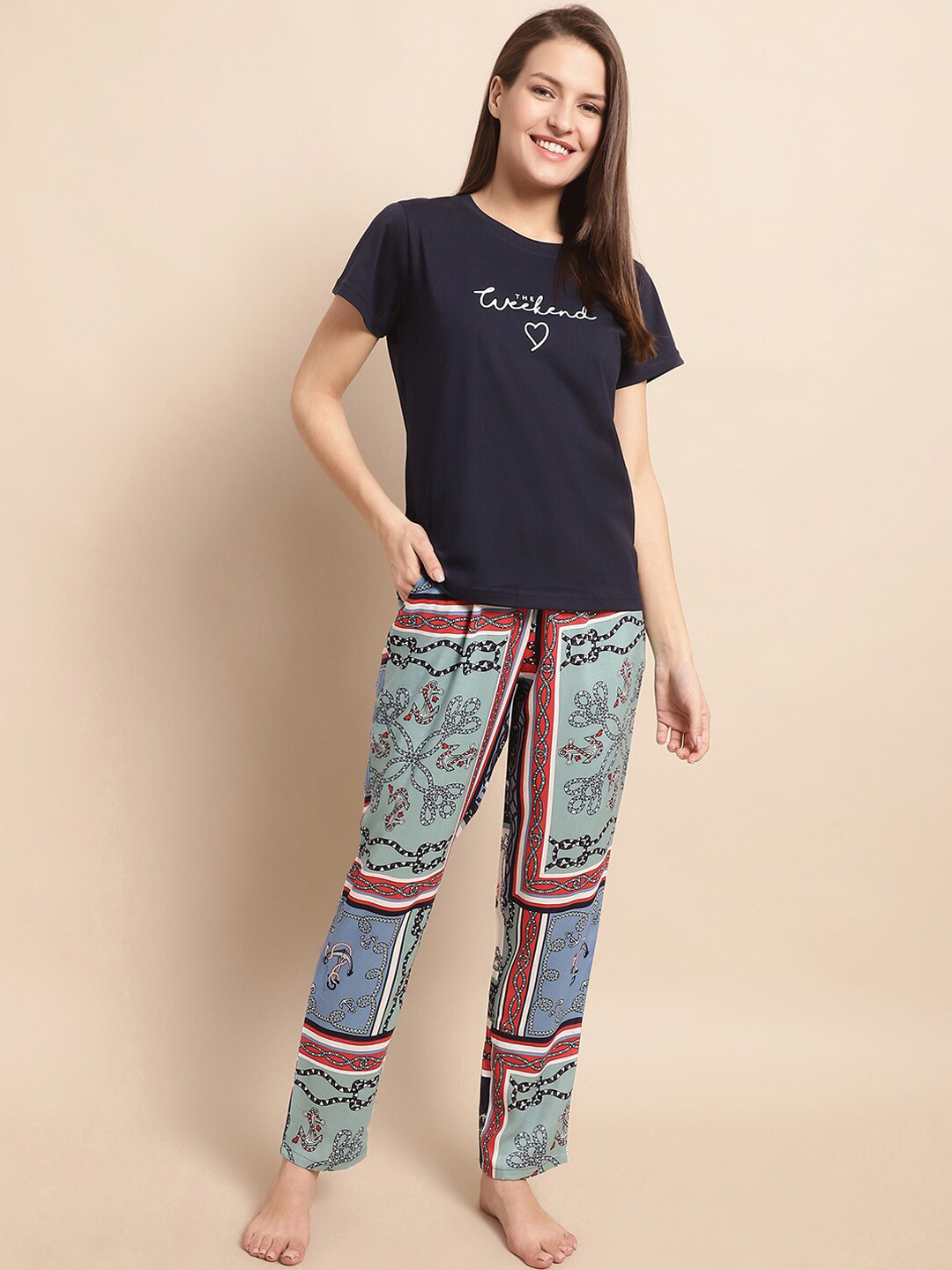 

Boston Club Typography Printed T-Shirt With Pyjamas, Navy blue