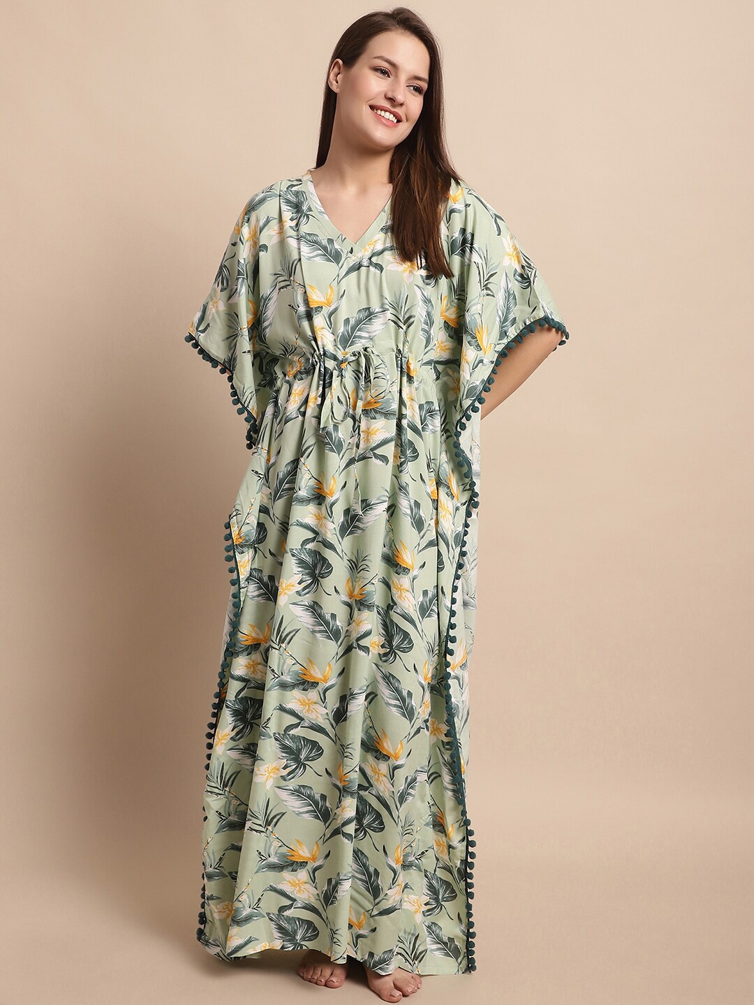 

Boston Club Tropical Printed Maxi Kaftan Nightdress, Green