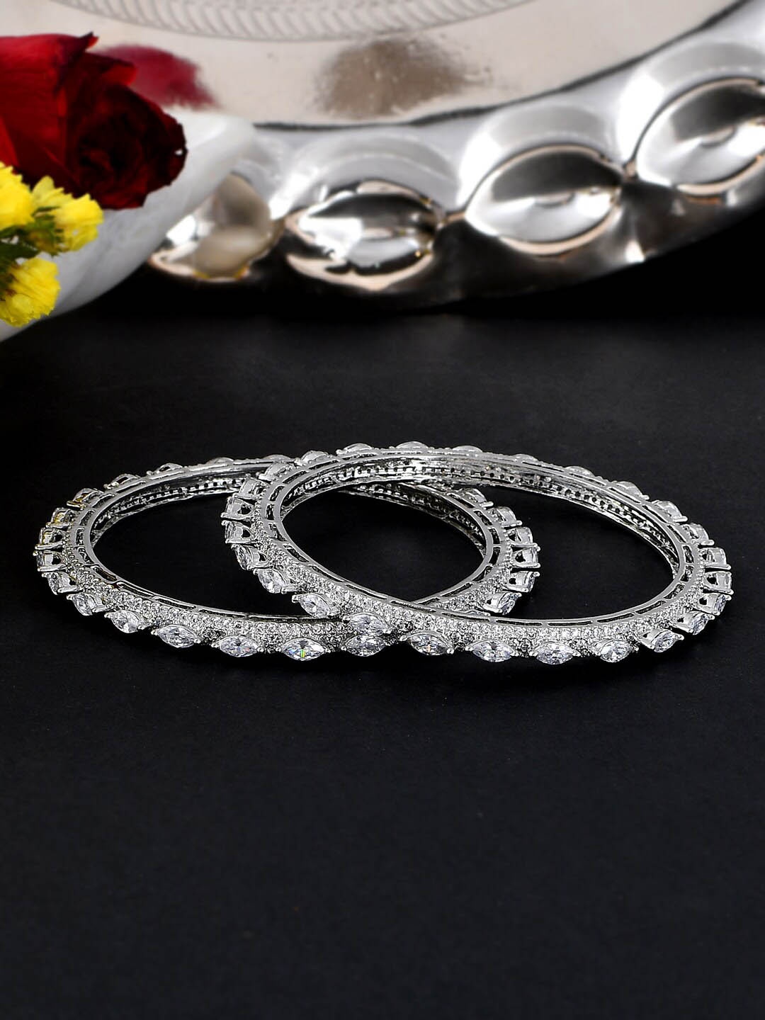 

Voylla Silver-Plated & CZ-Studded Bangle