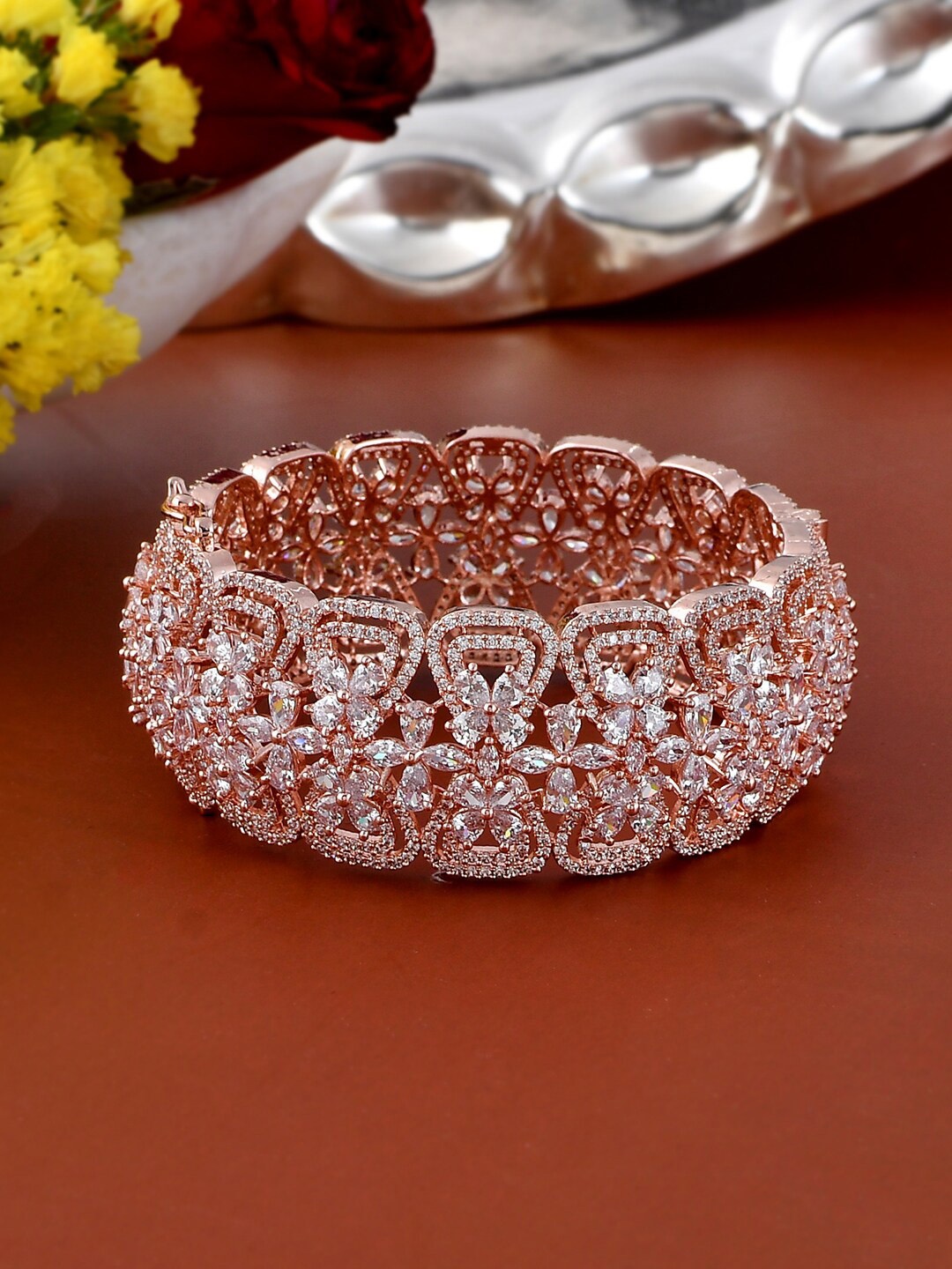 

Voylla Rose Gold-Plated & Stone-Studded Bangle