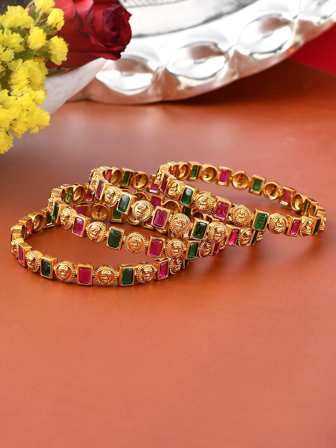

Voylla Set Of 4 Gold-Plated & Stone-Studded Bangle