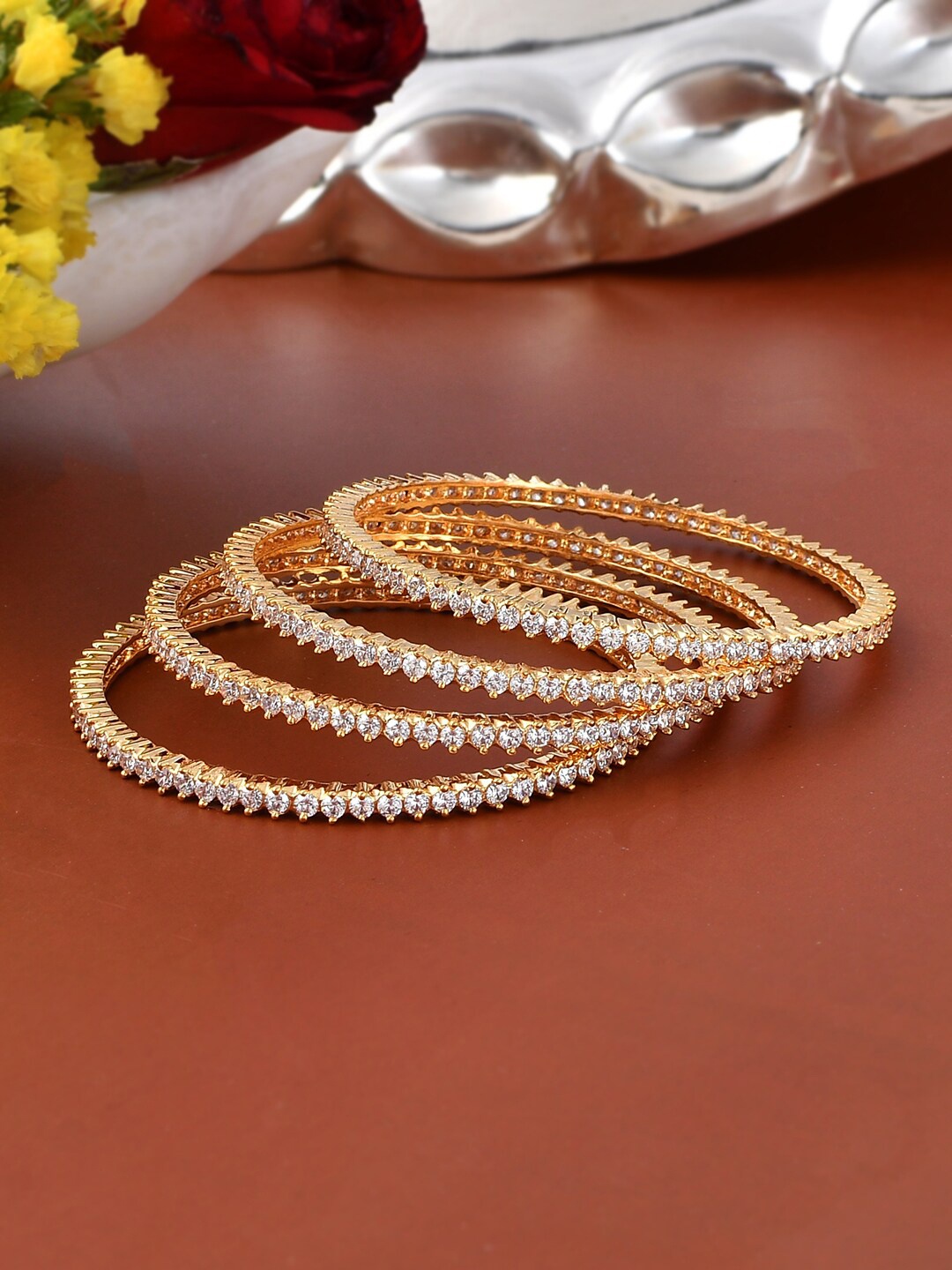 

Voylla Set Of 4 Gold-Plated & CZ-Studded Bangle