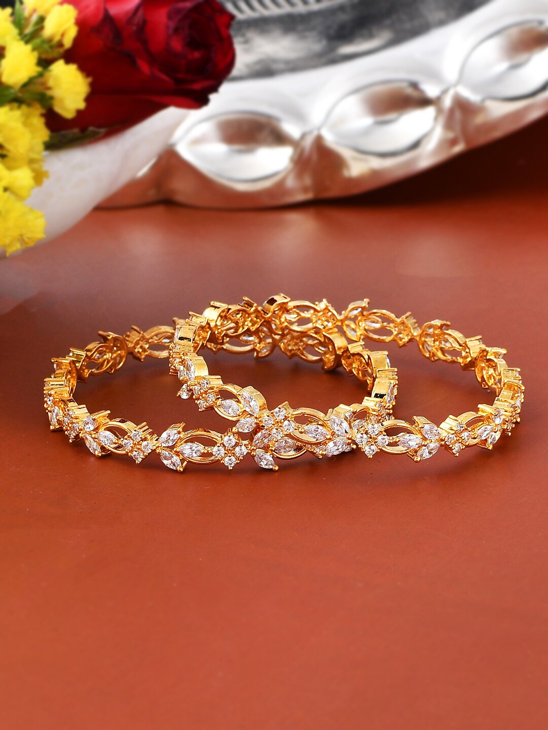 

Voylla Set Of 2 Gold-Plated & CZ-Studded Bangles