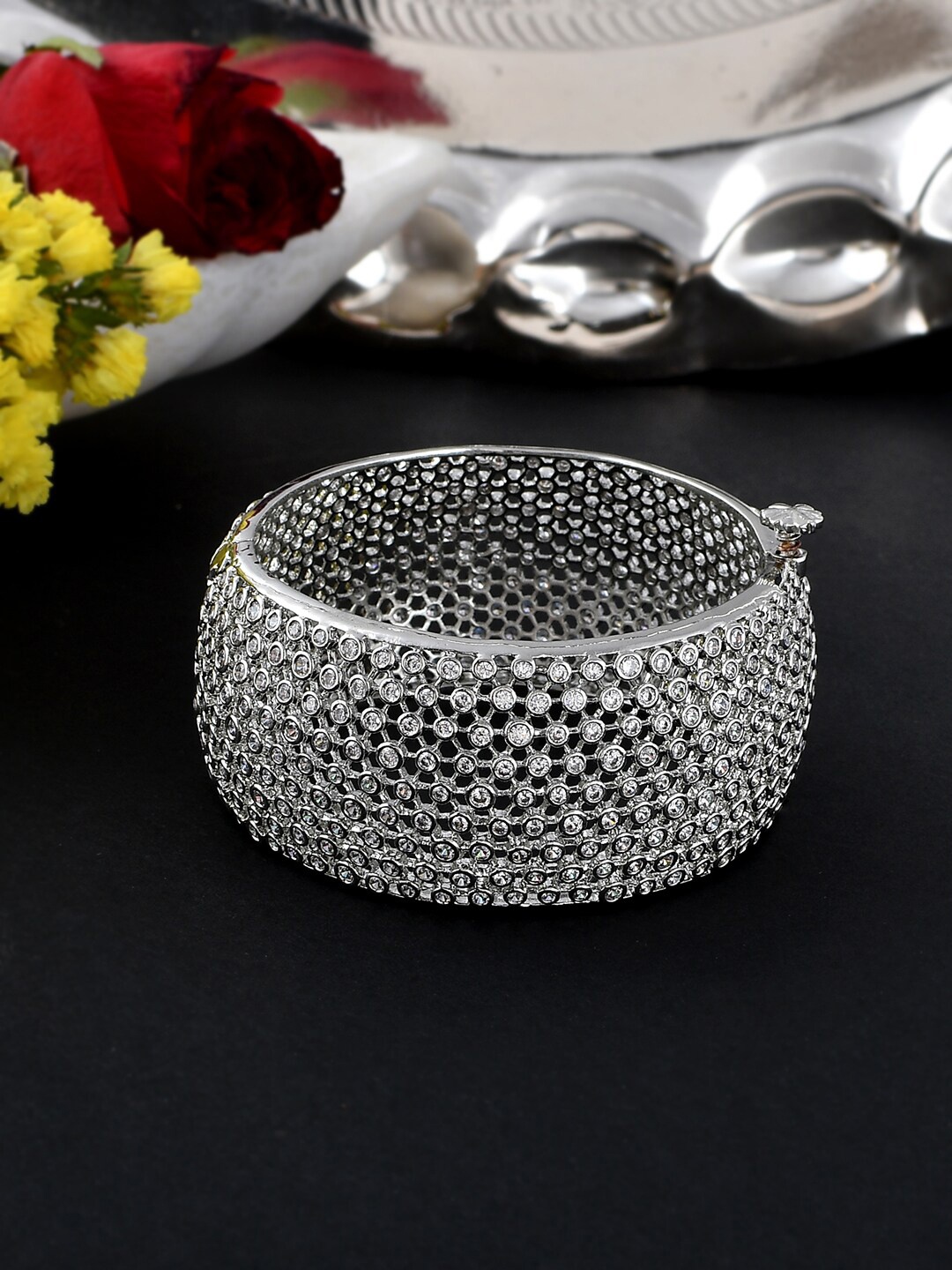 

Voylla Rhodium-Plated Silver-Toned & CZ Studded Bangles