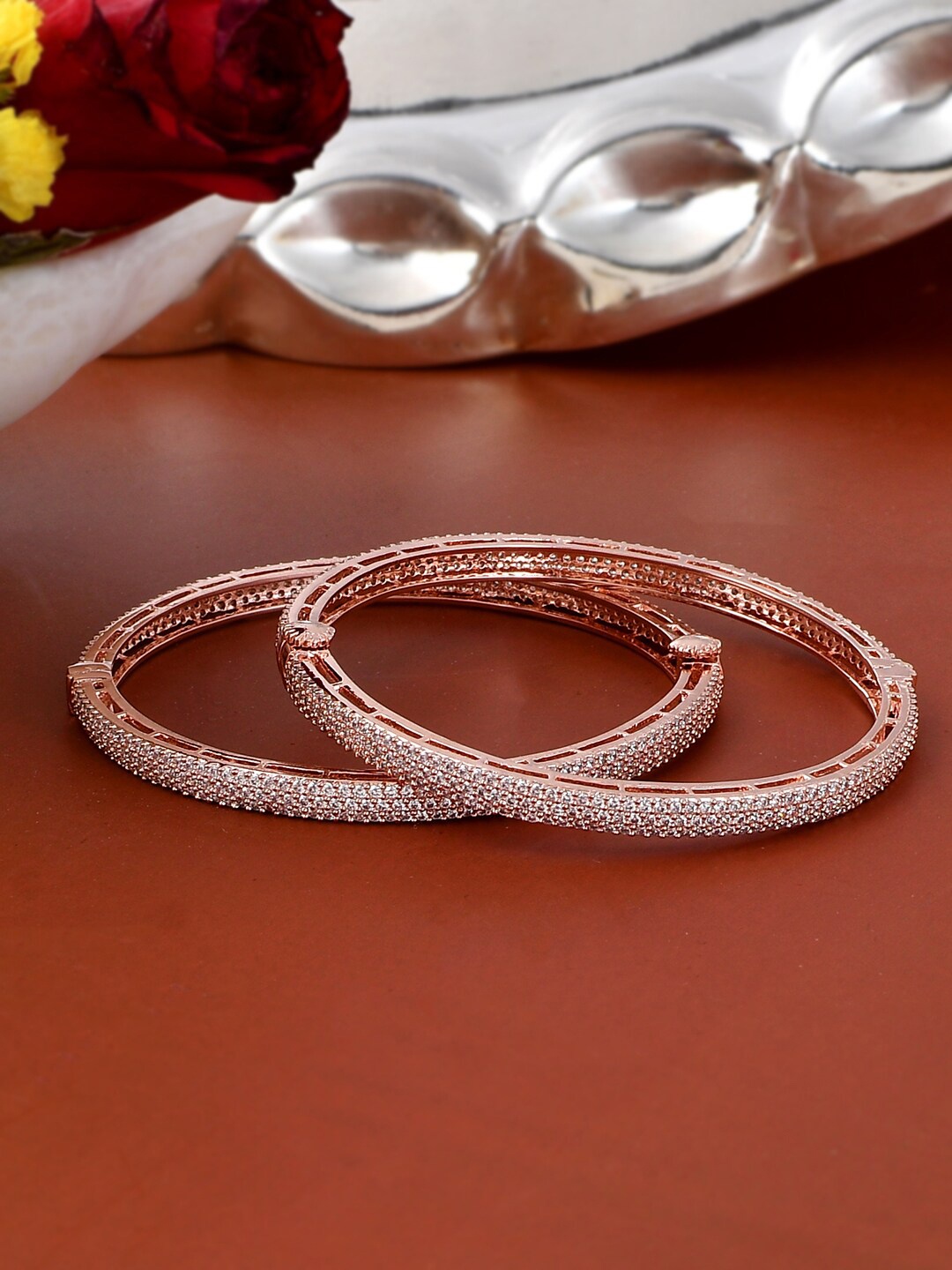 

Voylla Set Of 2 Rose Gold-Plated & CZ-Studded Bangles