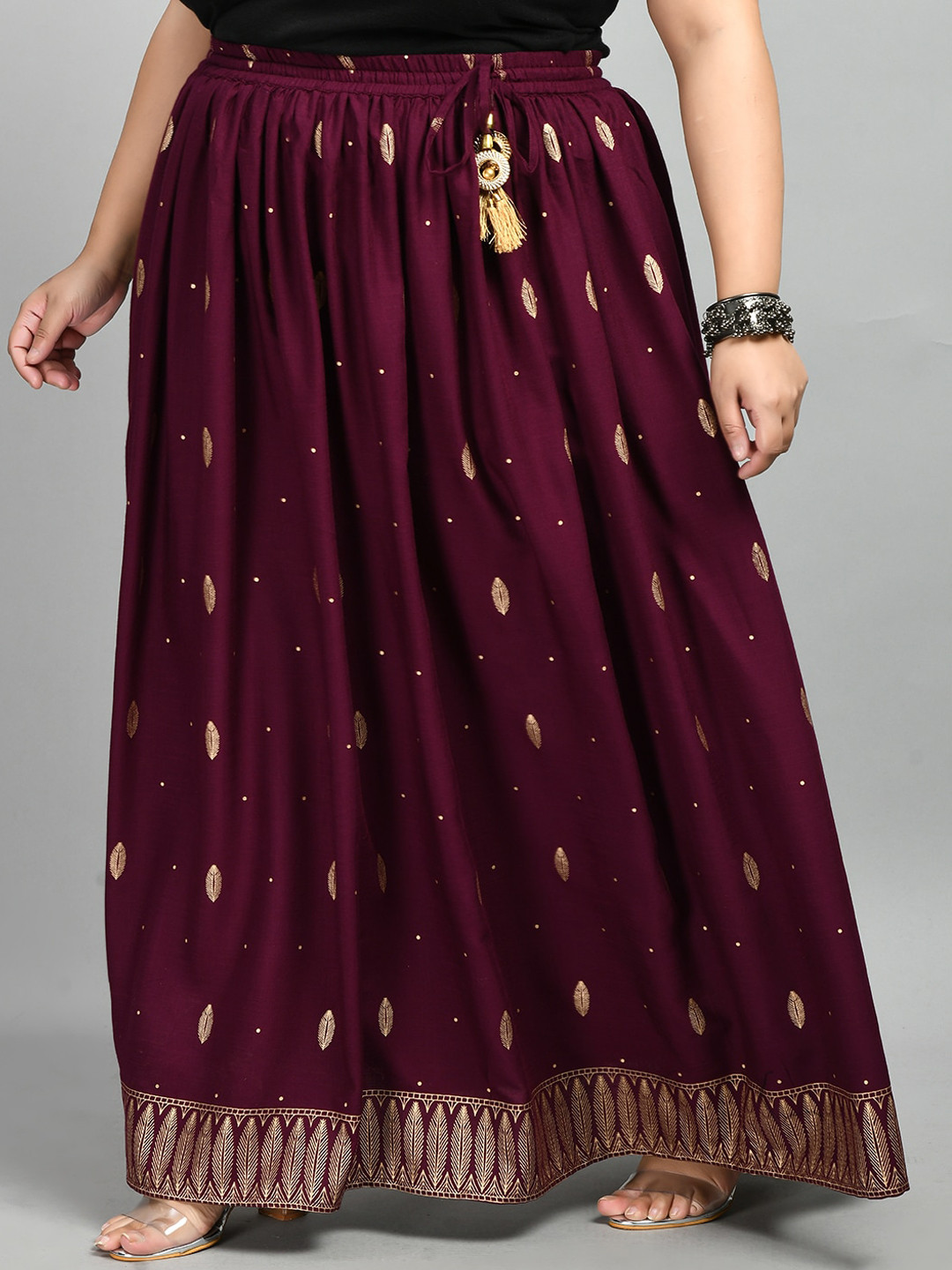 

PrettyPlus by Desinoor.com Women Plus Size Printed Flared Maxi Skirt, Purple