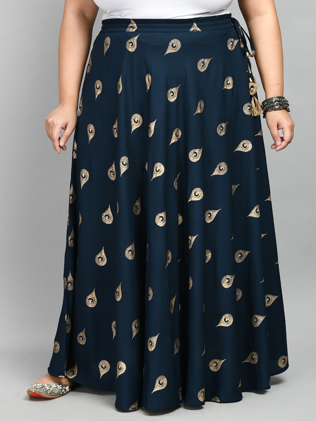 

PrettyPlus by Desinoor.com Women Plus Size Printed Flared Maxi Skirt, Teal