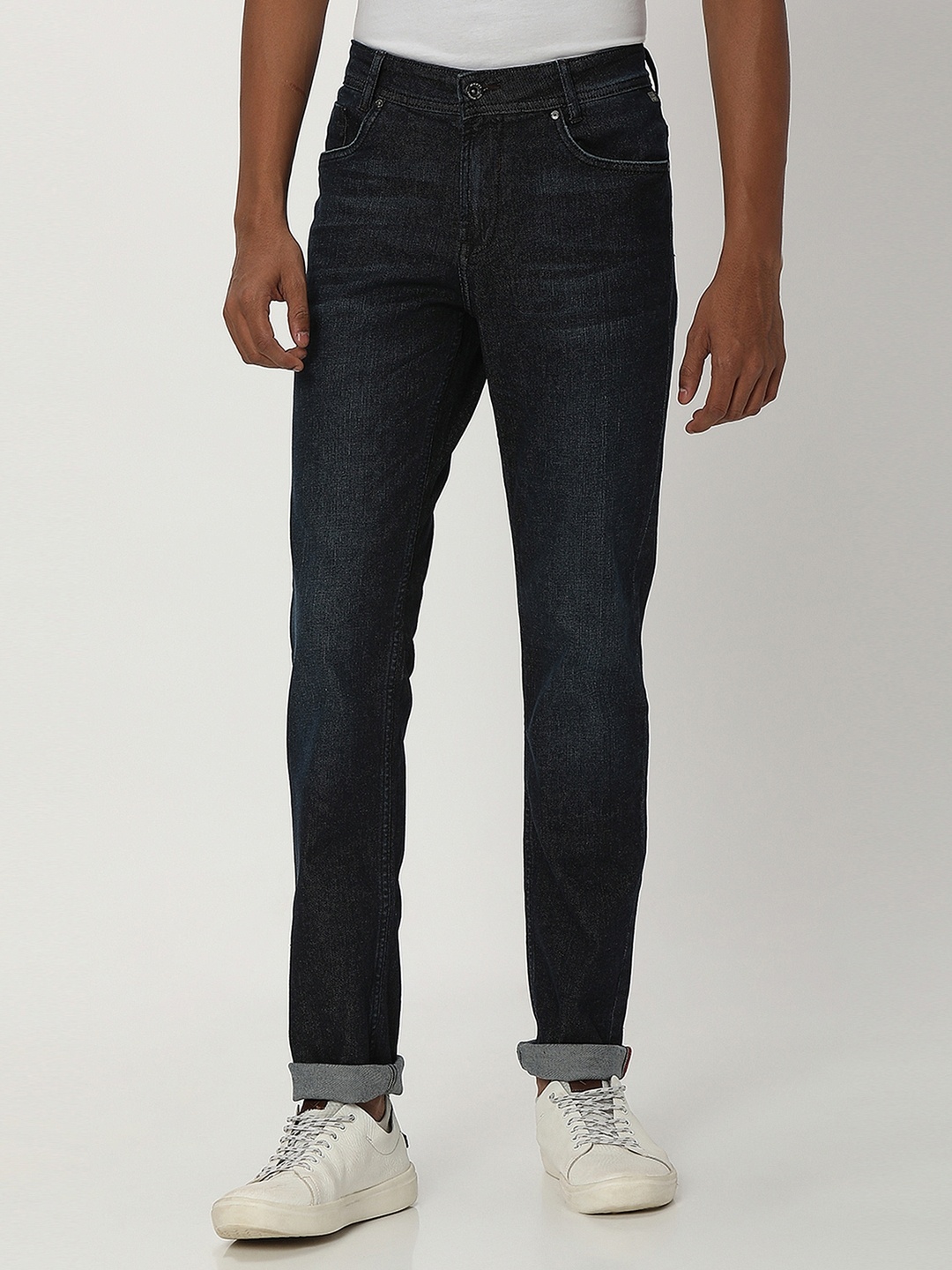 

Mufti Men Slim Fit Light Fade Stretchable Jeans, Navy blue