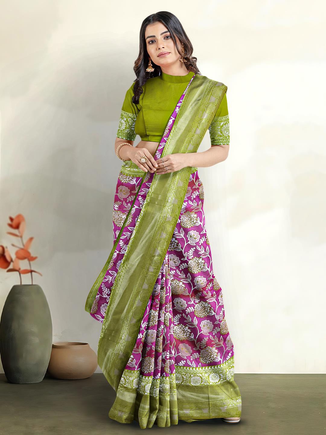 

Kalamandir Floral Woven Design Saree, Purple