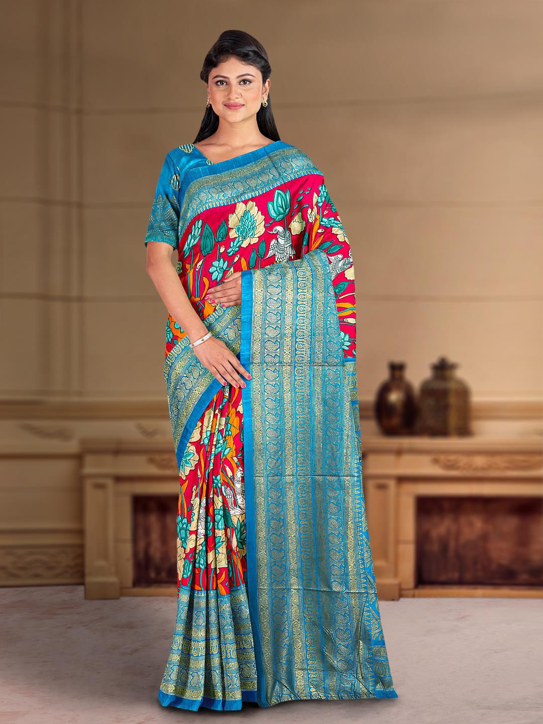

Kalamandir Ethnic Motifs Zari Silk Blend Saree, Pink