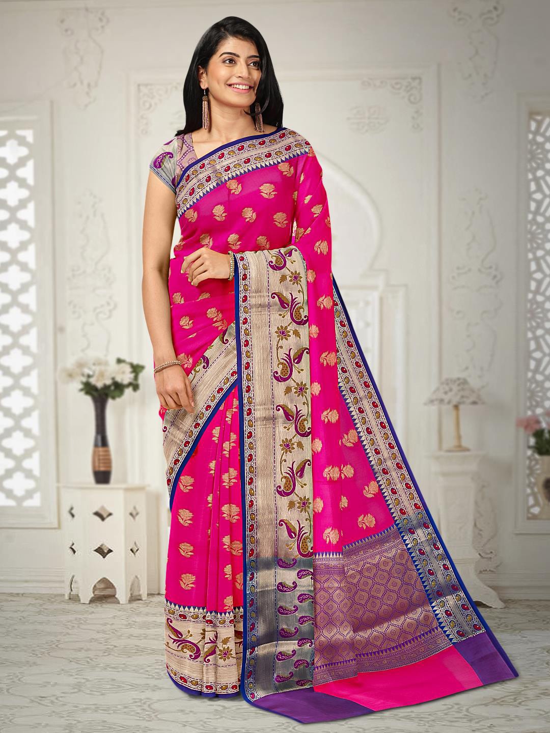 

Kalamandir Floral Woven Design Zari Saree, Pink