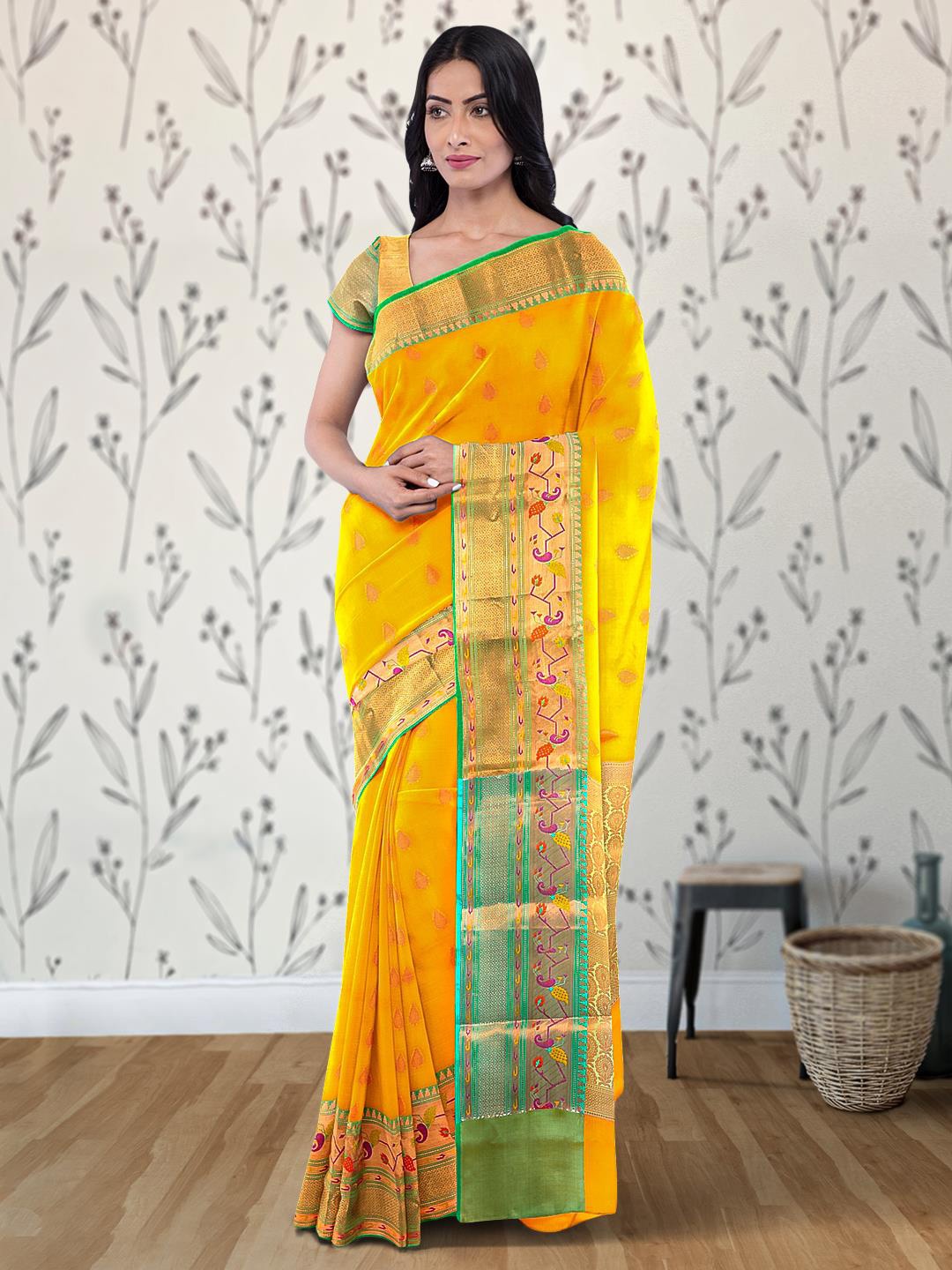 

Kalamandir Ethnic Motifs Woven Design Zari Saree, Mustard