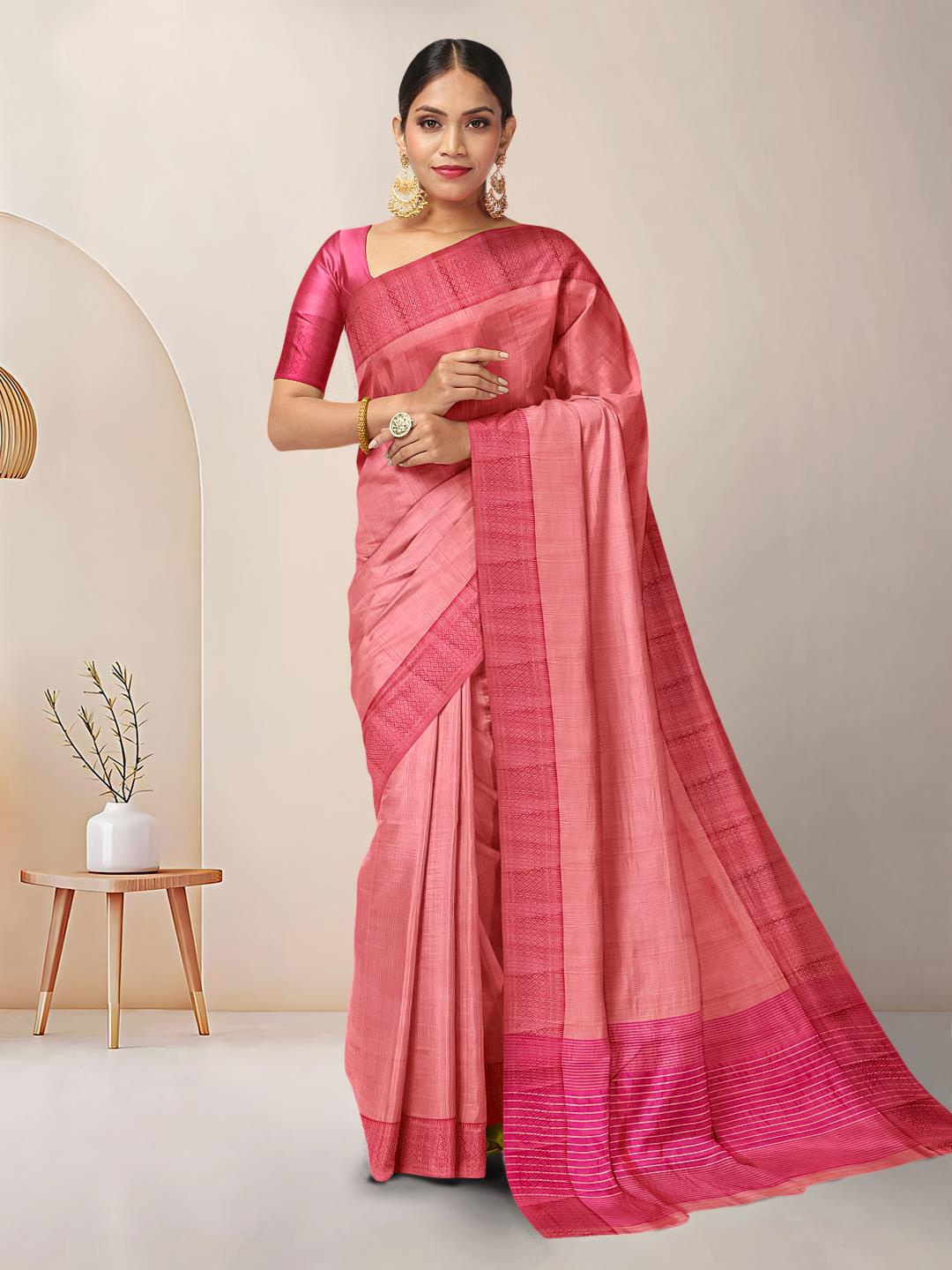 

Kalamandir Woven Design Border Tussar Silk Saree, Peach