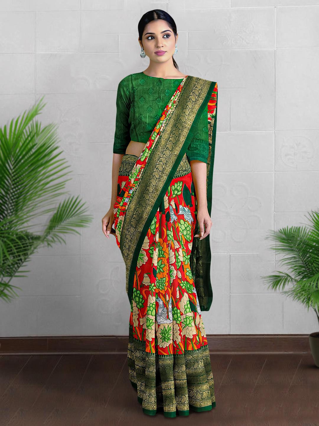 

Kalamandir Ethnic Motifs Zari Silk Blend Saree, Red