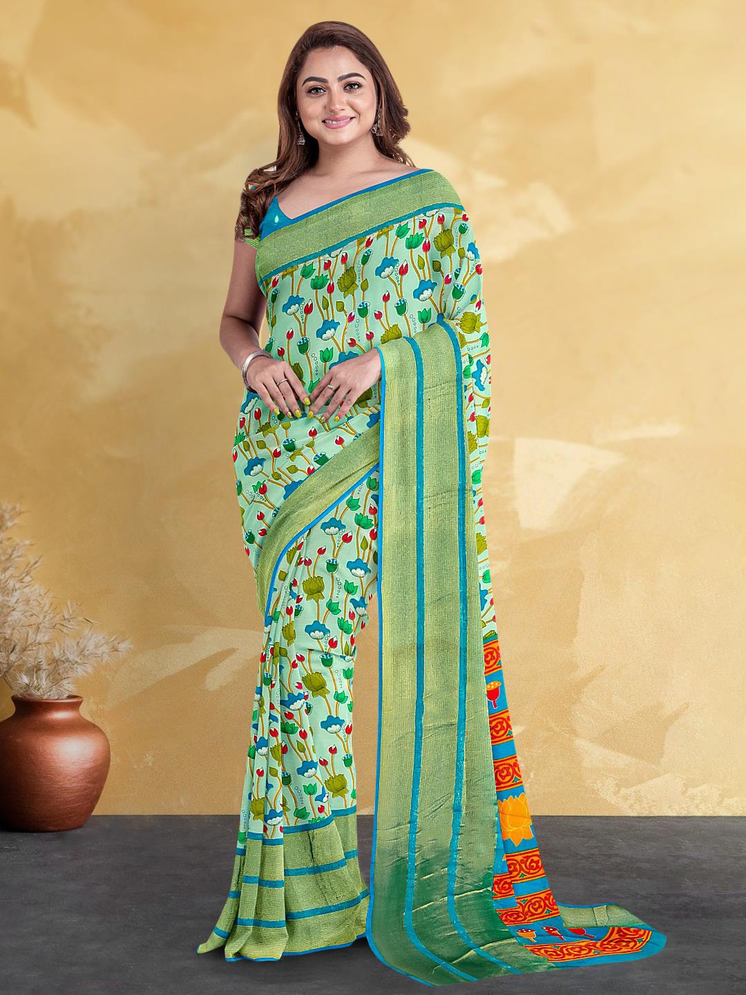 

Kalamandir Floral Printed Saree, Blue
