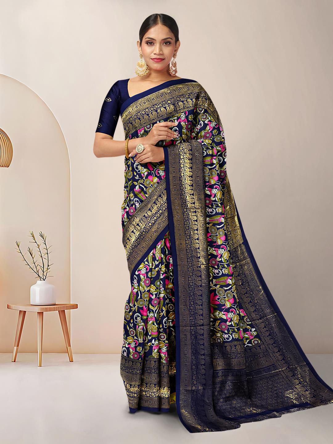 

Kalamandir Ethnic Motifs Zari Silk Blend Saree, Blue