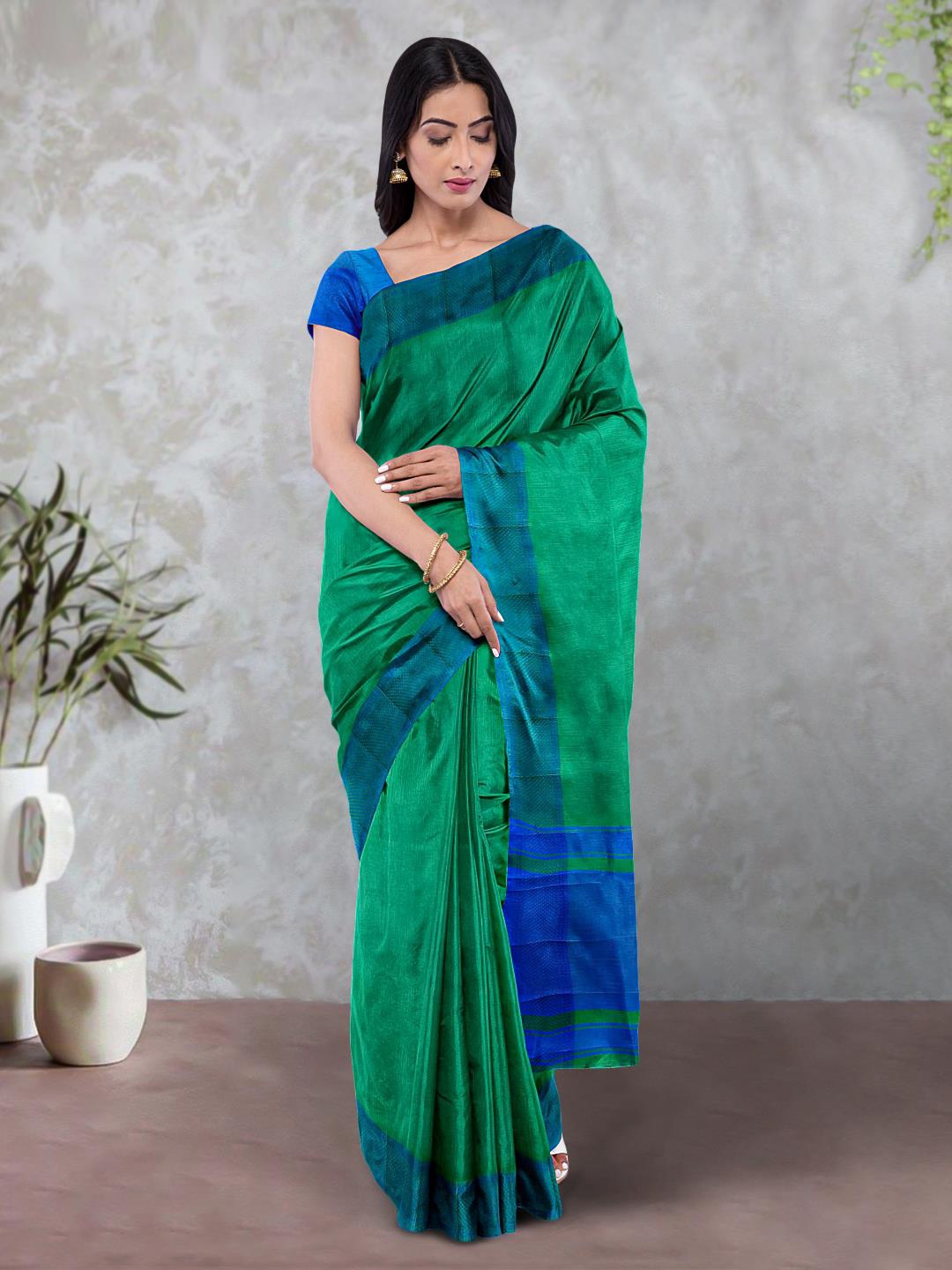 

Kalamandir Woven Design Border Tussar Silk Saree, Green