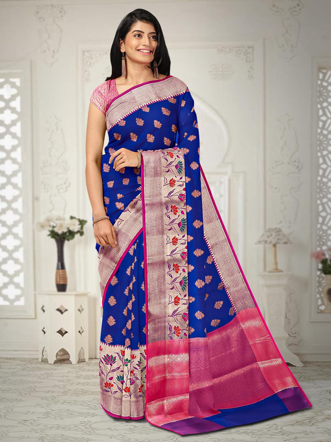 

Kalamandir Floral Woven Design Zari Saree, Blue