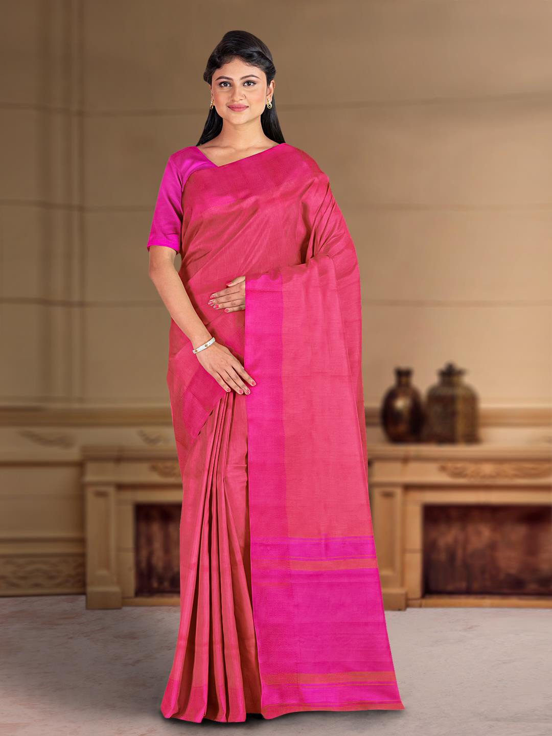 

Kalamandir Silk Blend Saree, Pink