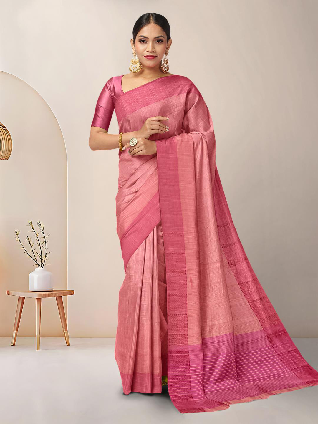

Kalamandir Pink Tussar Silk Saree