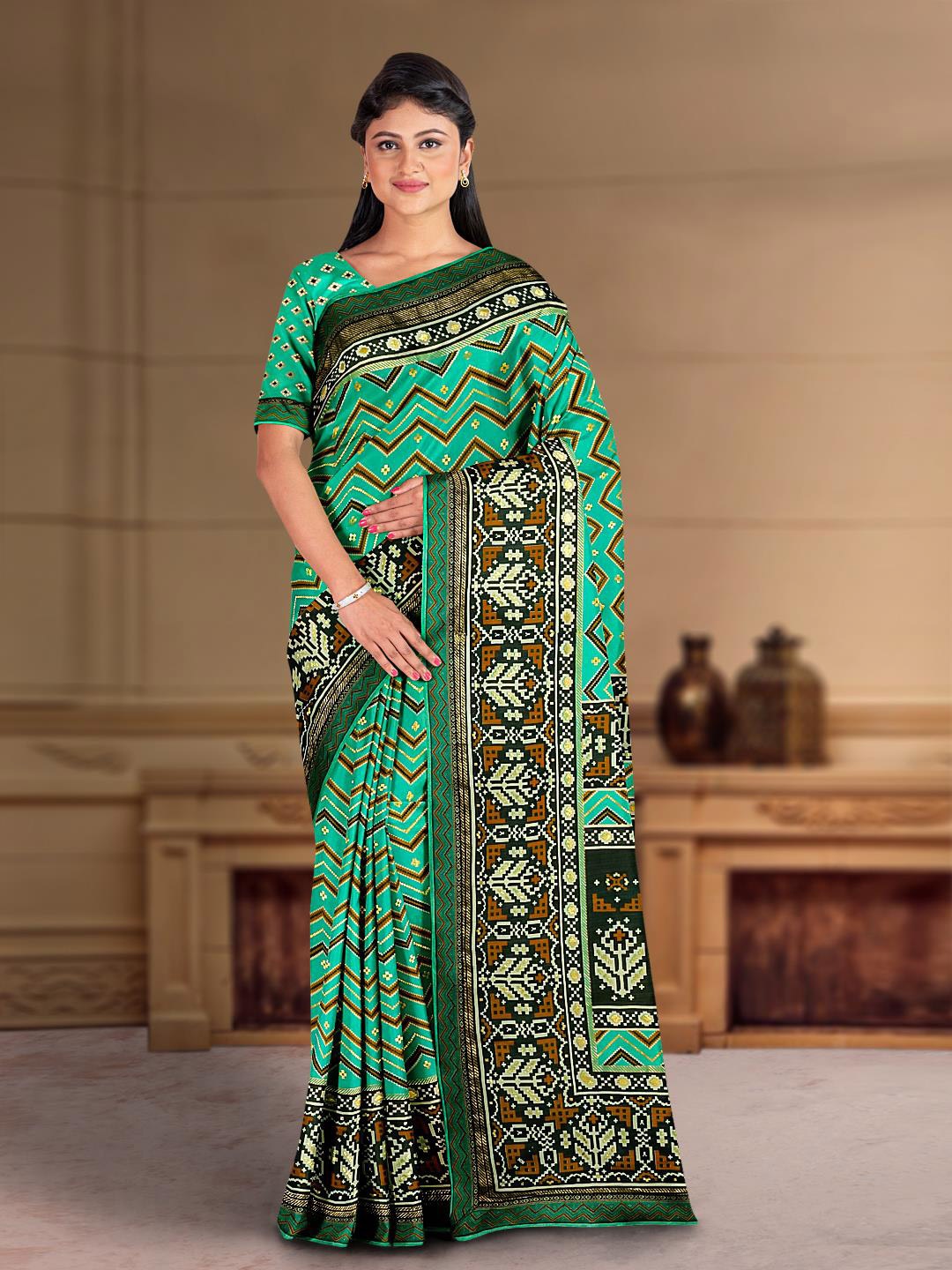 

Kalamandir Striped Silk Blend Saree, Teal
