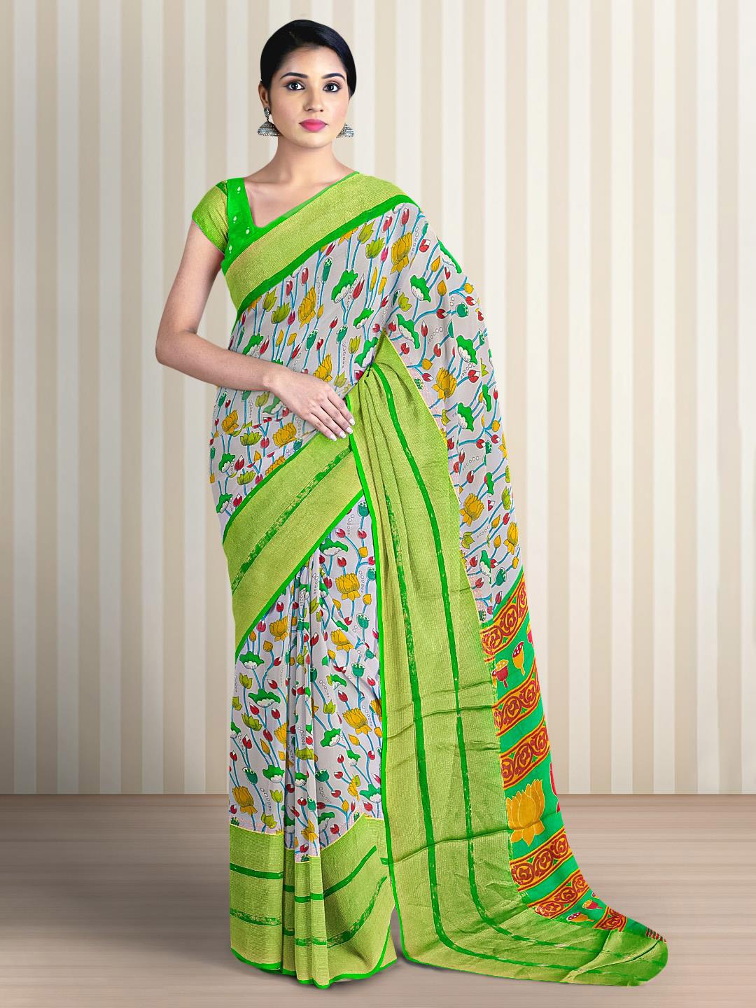 

Kalamandir Floral Zari Silk Blend Saree, Grey