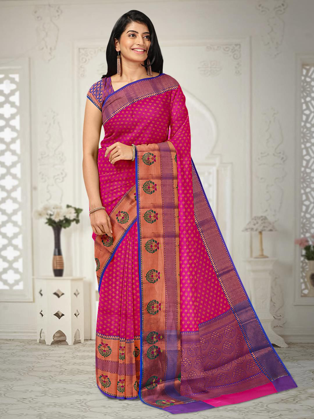

Kalamandir Ethnic Motifs Woven Design Zari Saree, Pink