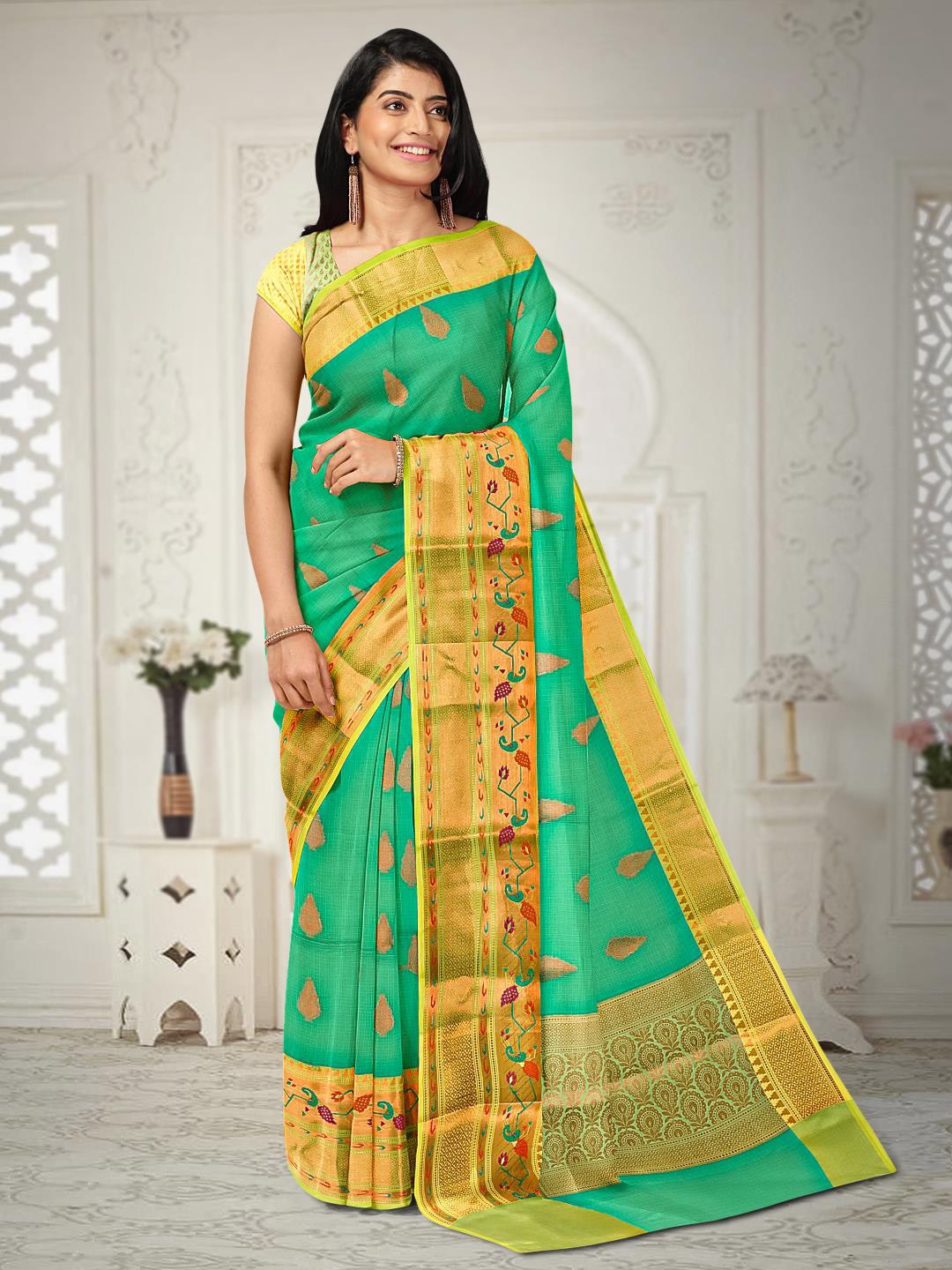 

Kalamandir Woven Design Zari Silk Blend Saree, Sea green