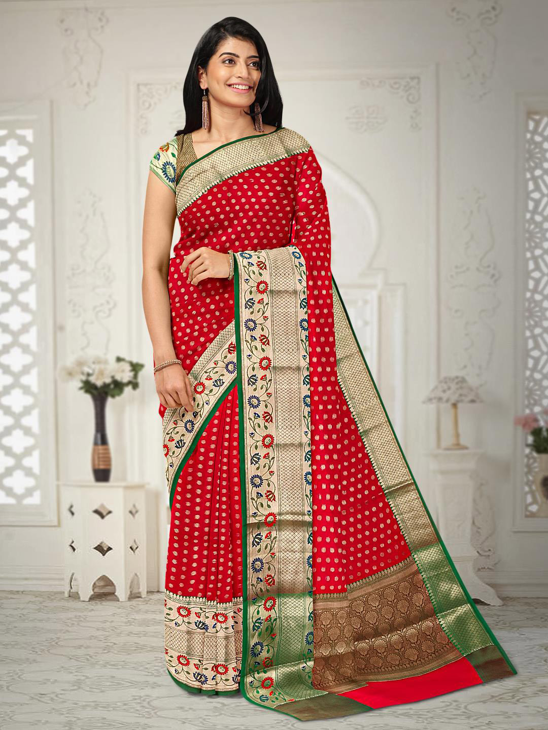 

Kalamandir Ethnic Motifs Woven Design Zari Saree, Red