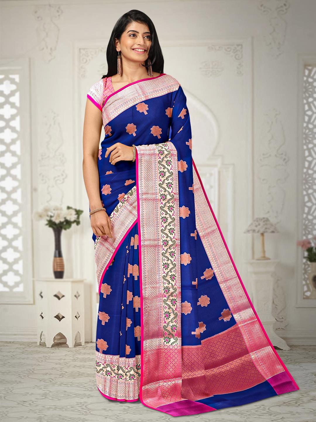 

Kalamandir Ethnic Motif Woven Design Zari Saree, Blue