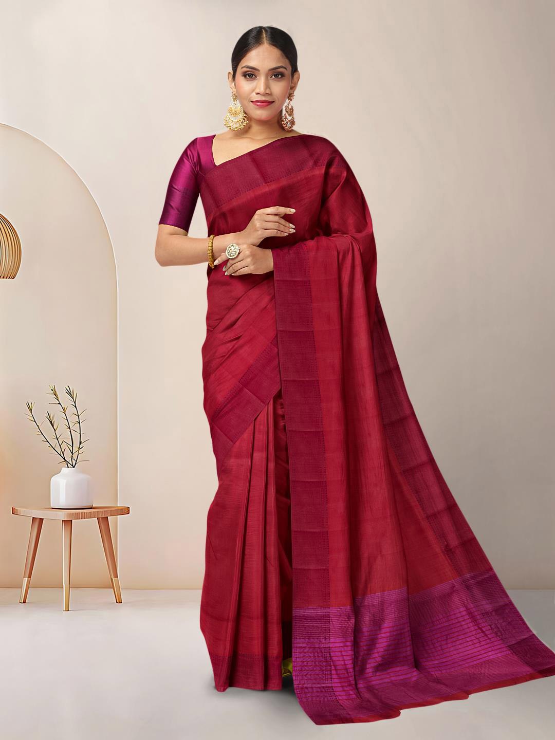 

Kalamandir Silk Blend Saree with Woven Design Border, Maroon