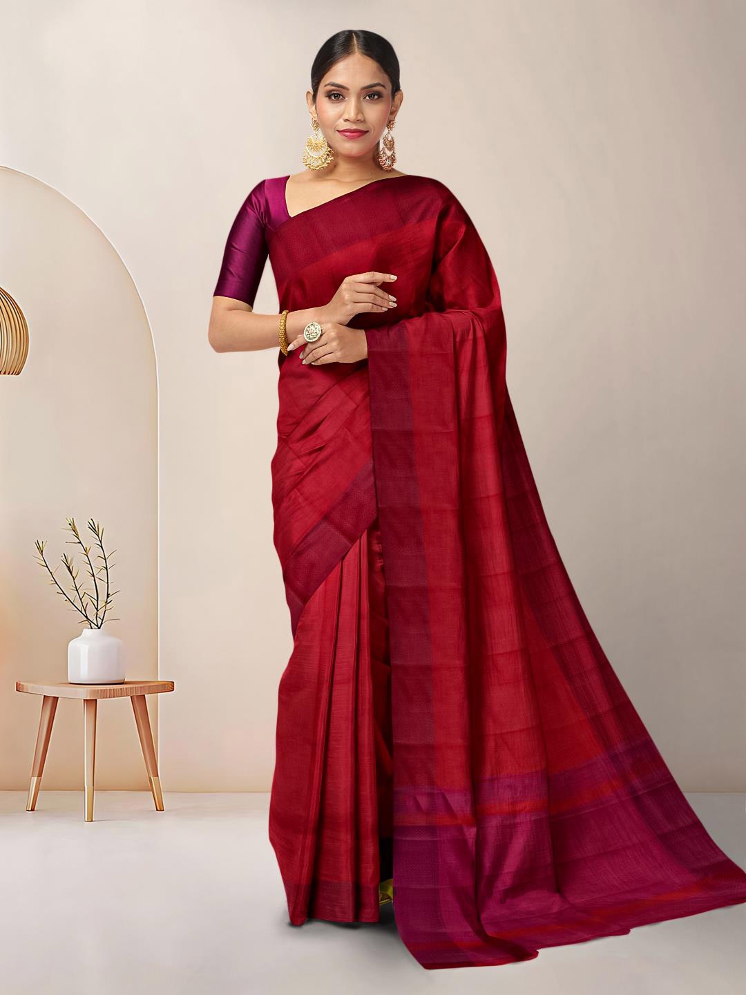 

Kalamandir Tussar Silk Saree with Blouse Piece, Maroon