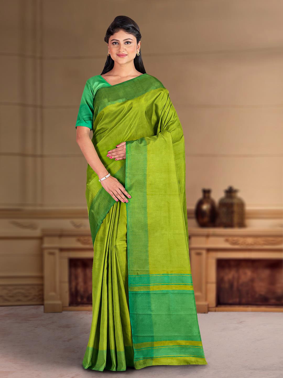 

Kalamandir Woven Design Border Saree, Olive