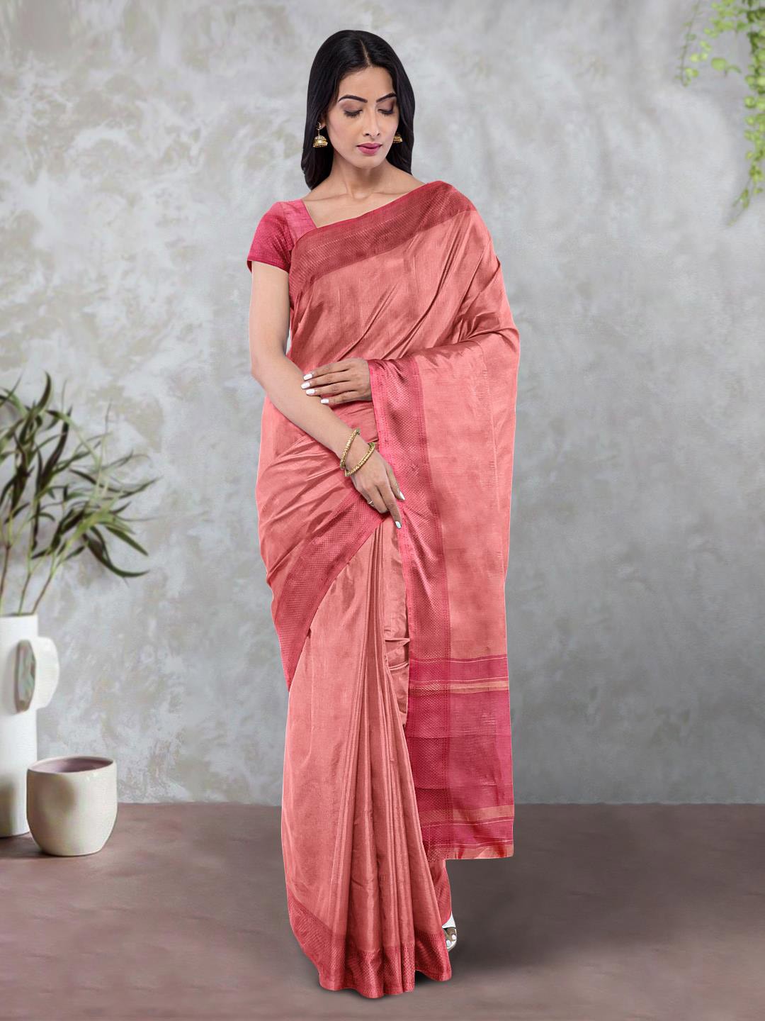 

Kalamandir Woven Design Border Tussar Silk Saree, Pink