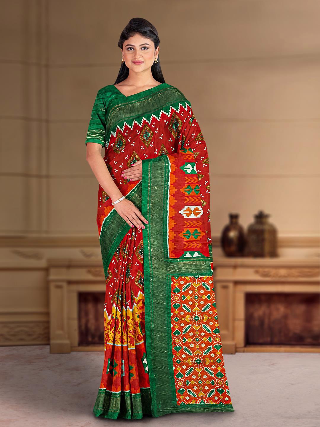 

Kalamandir Ethnic Motifs Printed Zari Festive Saree, Red