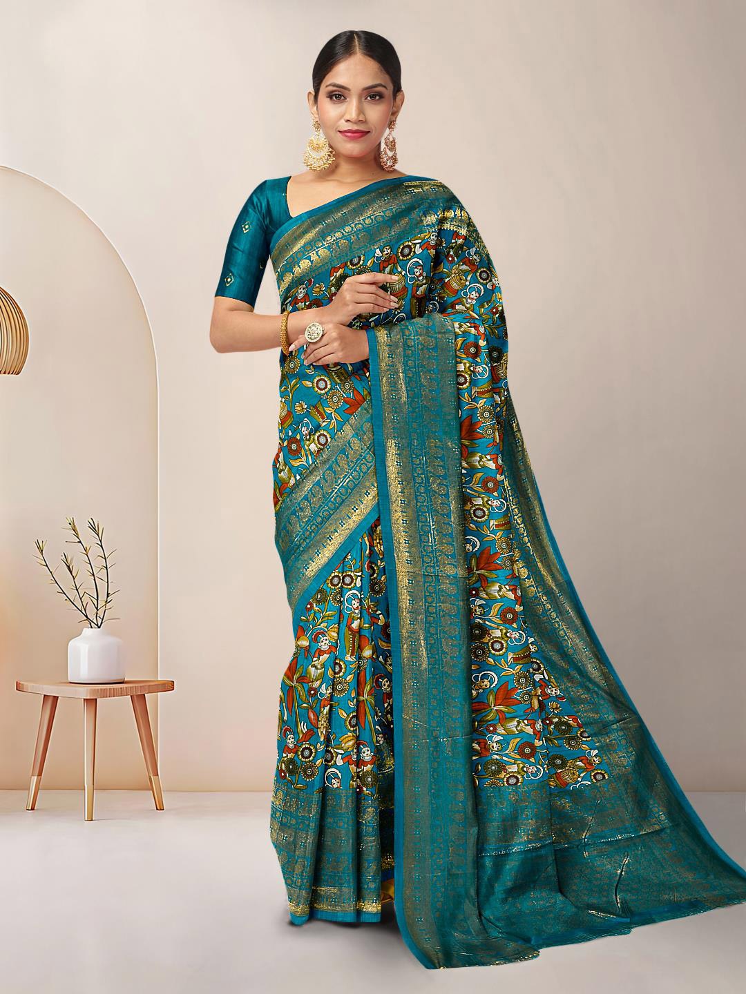 

Kalamandir Ethnic Motifs Printed Zari Festive Saree, Blue