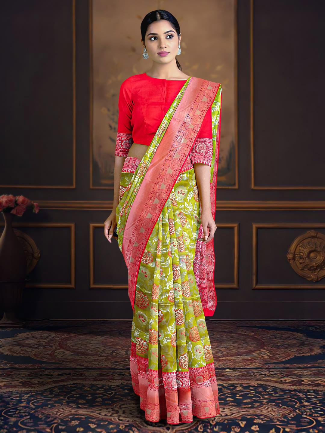 

Kalamandir Woven Design Zari Saree, Olive